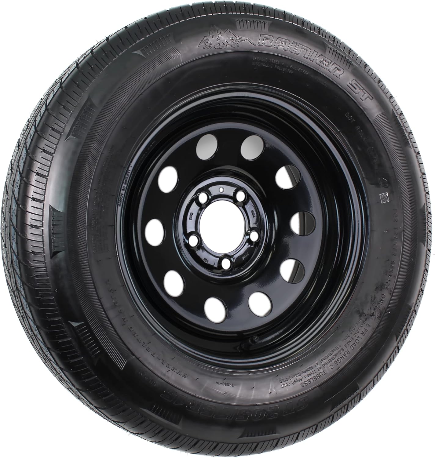 eCustomrim Radial Trailer Tire On Rim ST205/75R15 15X5 5-4.5 Load C Black Modular Wheel - 6 Year Warranty w/Roadside