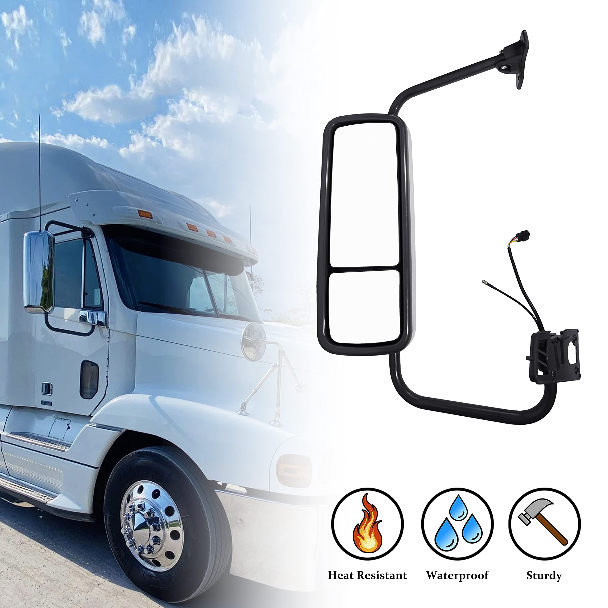 1Piece Chrome Door Mirror Covers Pair For Freightliner Columbia Trucks - View #7