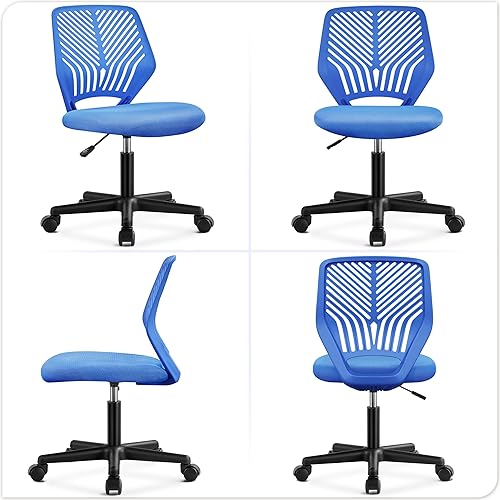 Miniatura 54 de Yaheetech Silla de escritorio para estudiantes, silla de estudio sin brazos con respaldo bajo, silla giratoria ajustable con soporte lumbar, para el