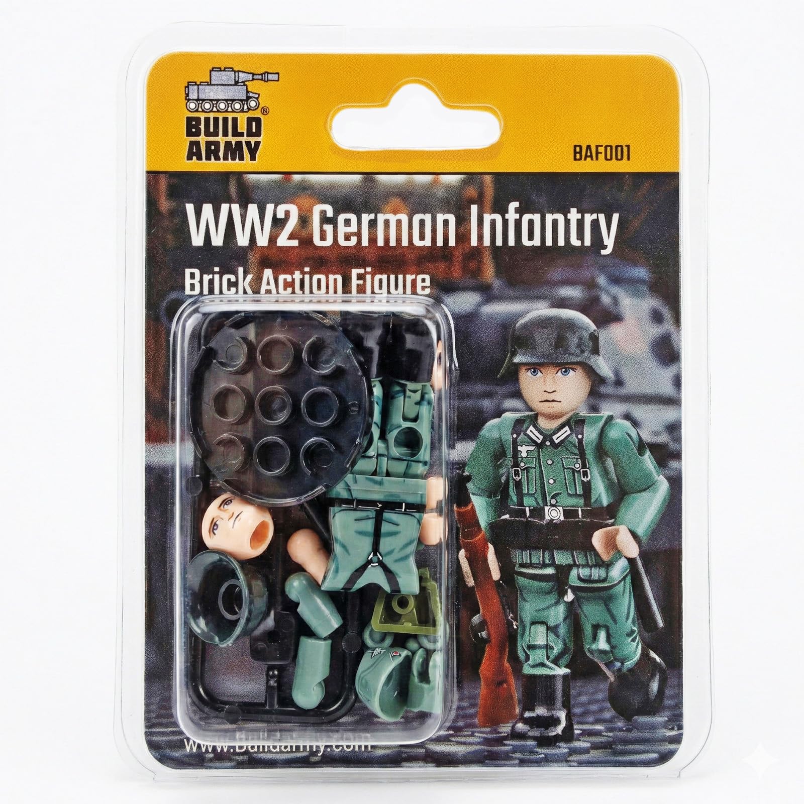 Buildarmy WWII Soldiers - Articulated Brick Action Figure - Building Block Midifigure - Compatible with Major Brands - Military History Collectible (WW2 German Infantry Rifleman)