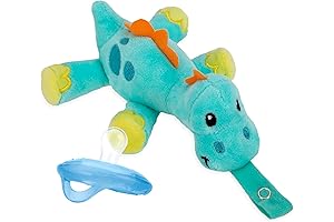 Nuby Calming Natural Flex Snuggleez Pacifier with Plush Combo Set for Cuddling with Comfort, Dino