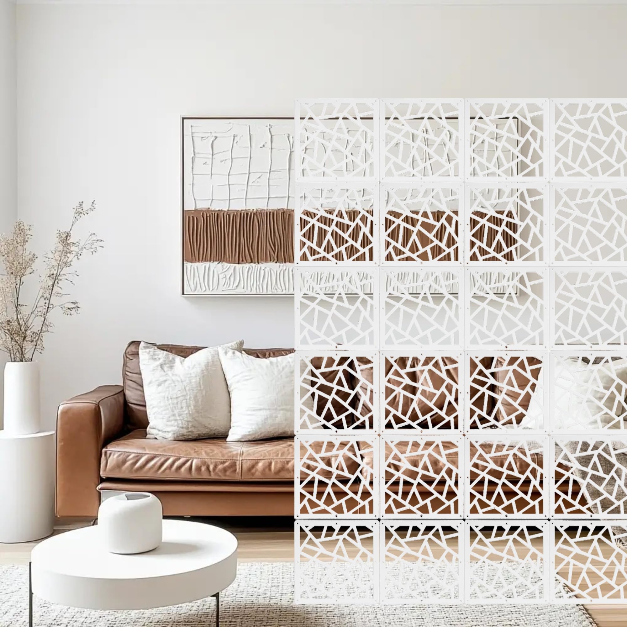 24 Pcs PVC Hanging Room Divider,Flower Carving Pattern Panels,Decorative Wall Screen Panel, Room Divider Partitions Panel Screen for Decorating