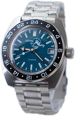 VOSTOK Original Mens Watch Amphibia 17003B Mechanical Self-Winding 24- Hours Dial GMT Water Proof 200m