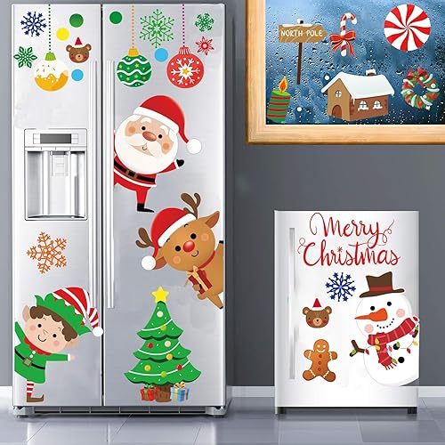 Miniatura 5 de Calcomanías de pared de Navidad, 96 unidades, removibles, grandes, decoraciones de pared de Navidad, decoración de baño, Papá Noel, muñeco de nieve,