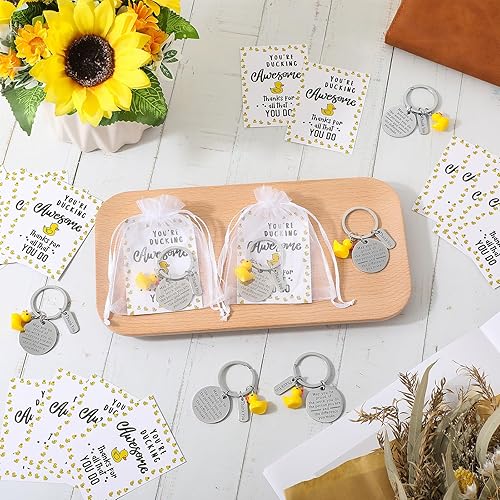 Miniatura 5 de Sasylvia 25 juegos de regalos de agradecimiento a los empleados, llavero con cita de agradecimiento a granel con bolsas de organza, tarjetas de