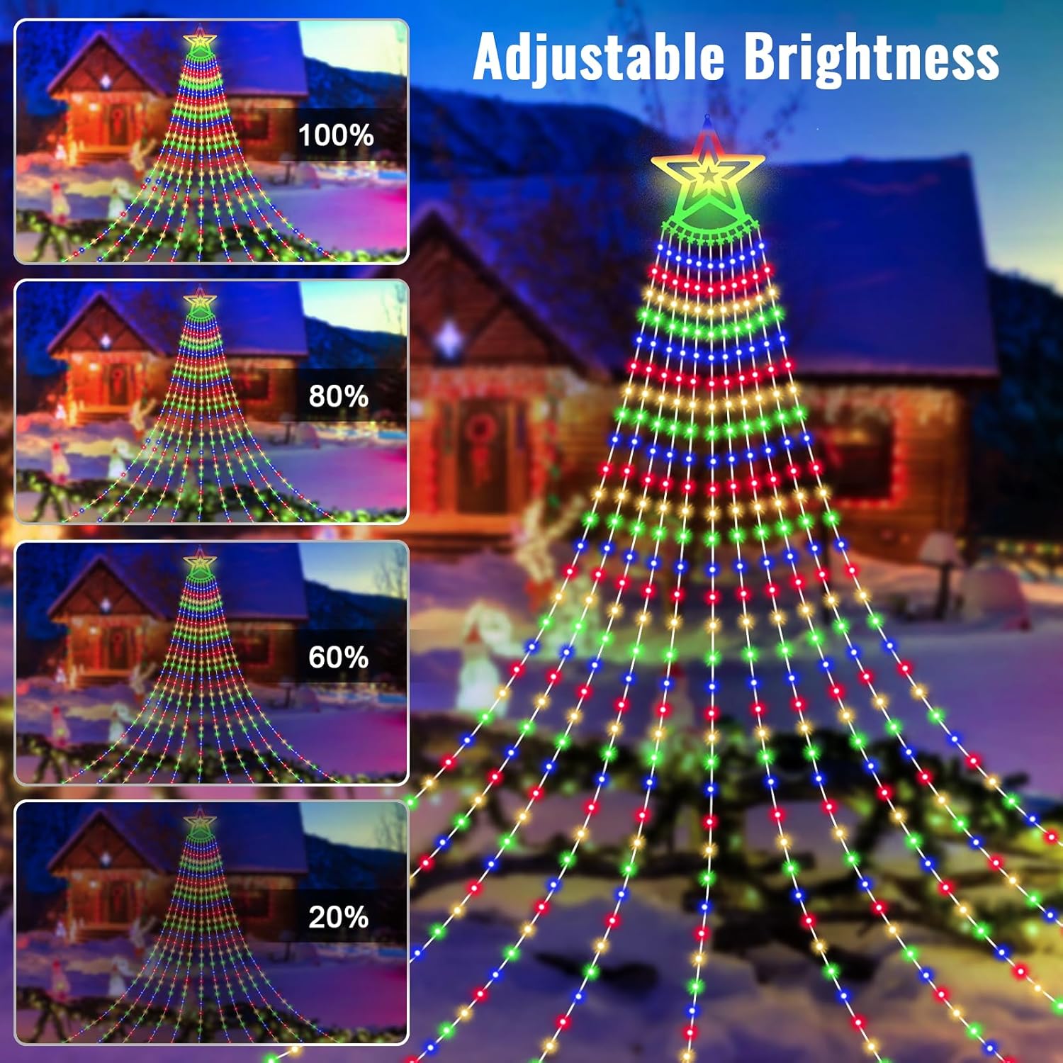 26.25FT 906LED Christmas Decorations Waterfall Lights Outdoor, Large Christmas String Light wth 8 Lighting Modes, Remote Control Hanging Fairy Lights for Holiday Xmas Tree Patio Yard Decor, Multicolor