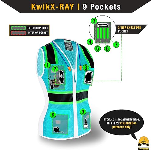 Miniatura 6 de KwikSafety - Charlotte, NC - Chaleco de seguridad para mujer, tiras reflectantes de alta visibilidad, cumple con ANSI y OSHA