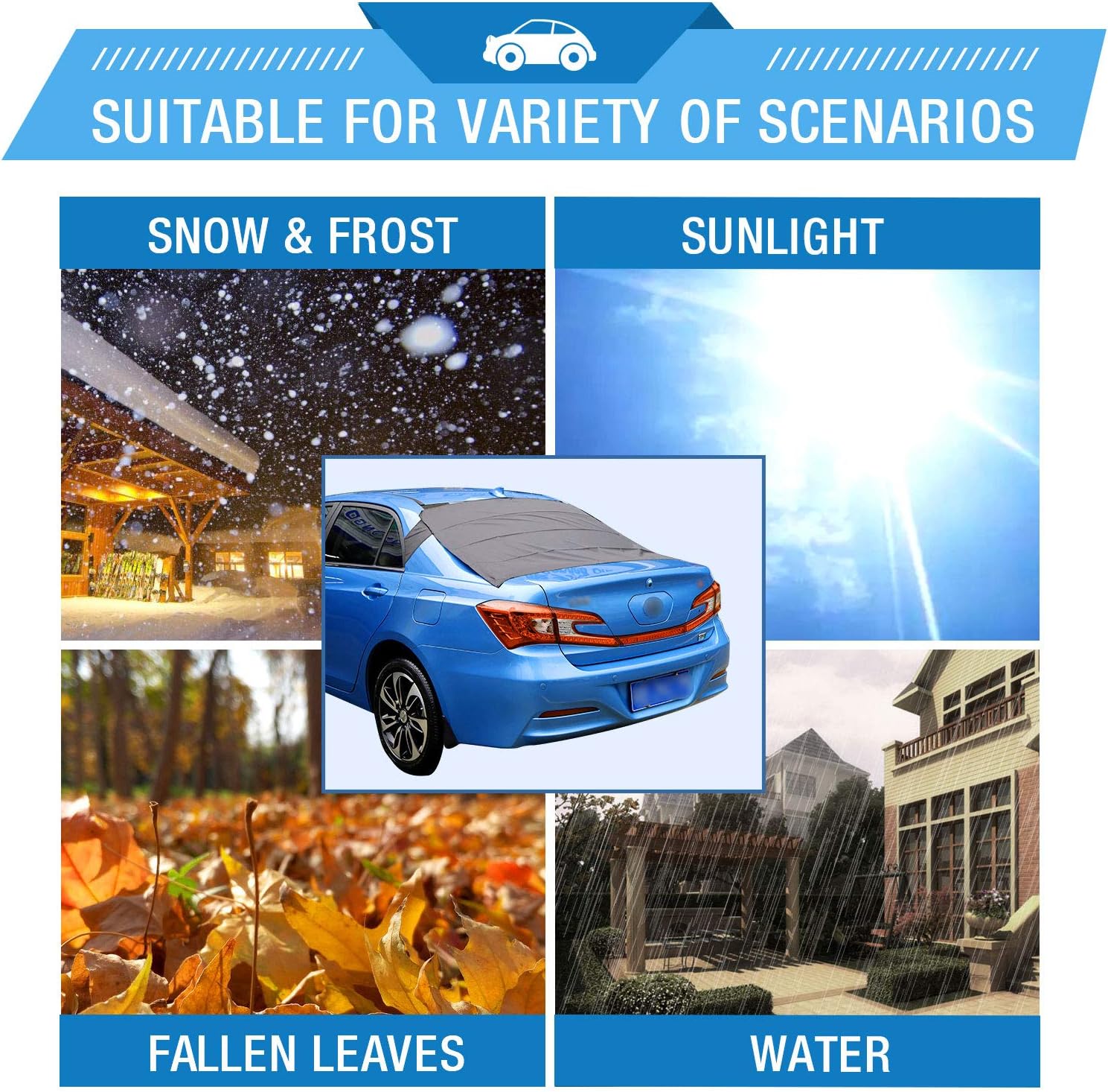Car Rear Windshield Snow Cover, Rear Windscreen Snow Ice Cover Protector with Flaps and 4 Magnets, Sun Shade Protector Exterior Shield Guard Fits Most Cars, Trucks, SUV and Vans