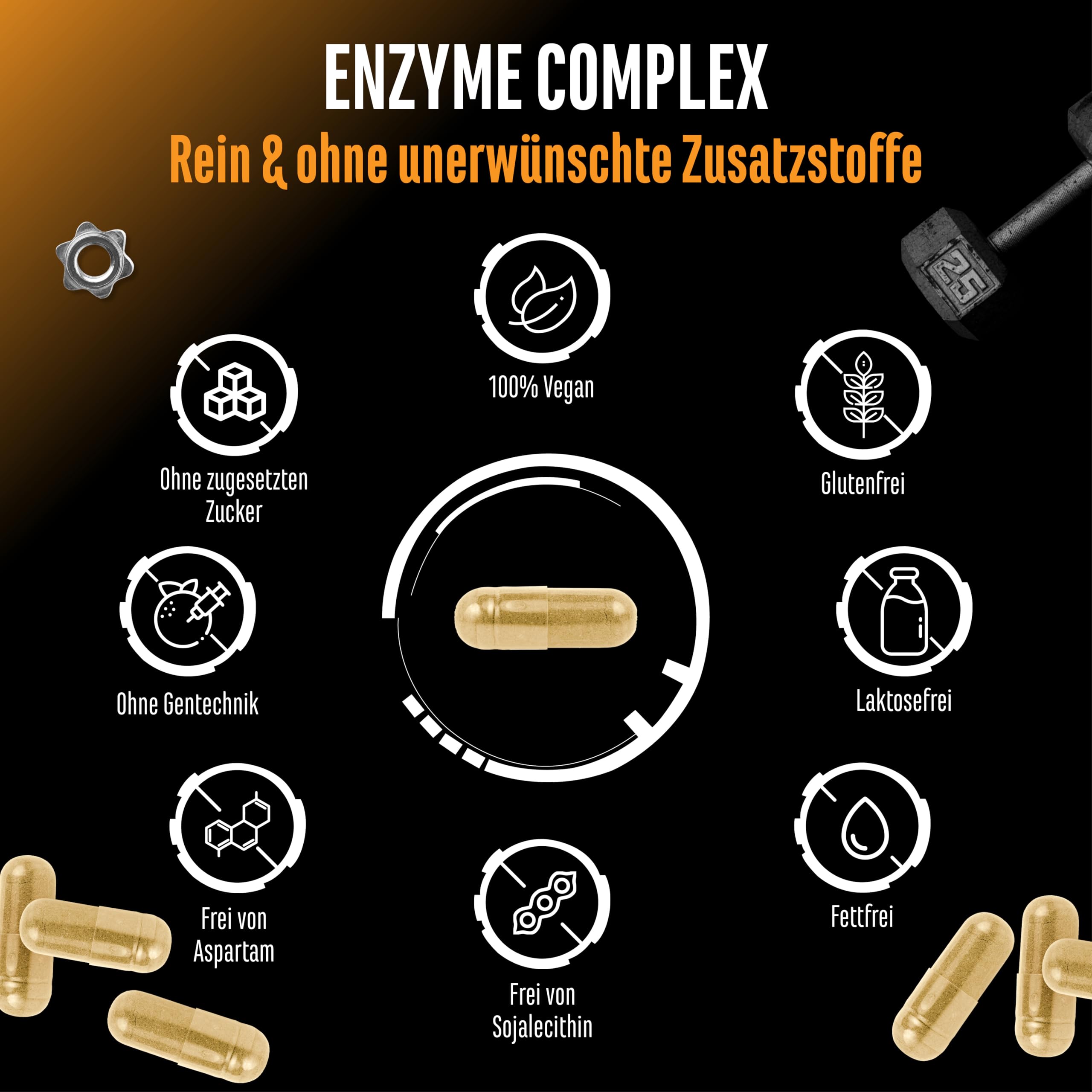 Enzym Komplex - Verdauungsenzyme mit patentierten DigeZyme®, Bromelain, Pepsin, Papain, Pflanzenextrakte & Milchsäurebakterien - Hochdosiert, vegan - 120 Kapseln