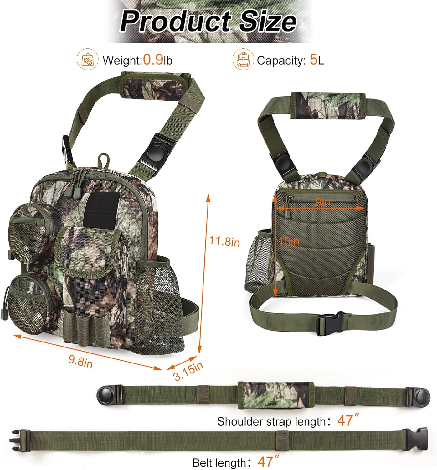 Qiullen Tactical Shoulder Bag Outdoor Military Sling Bag Crossbody Turkey Hunting Bag Sports Chest Pack for Hunting, Hiking, Fishing, Lightweight Carry Pouch