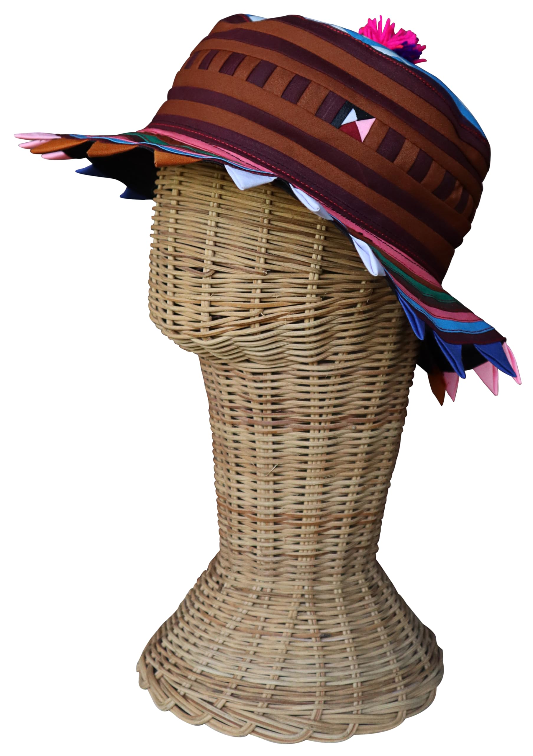 RaanPahMuang Carnival Striped Spike Rim Party Hat Made by Lisu Hill Tribes in Thailand, Large, Multicolour and Indigo Purple