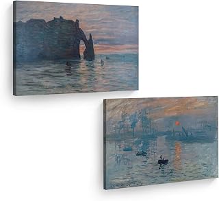 Smile Art Design Impression Sunrise The Cliff Etretat Sunset Claude Monet 2 Piece Set Canvas Wall Art Canvas Print Famous Art Oil Paintings Modern Art Home Decor - Rolled Up (30x40) x2