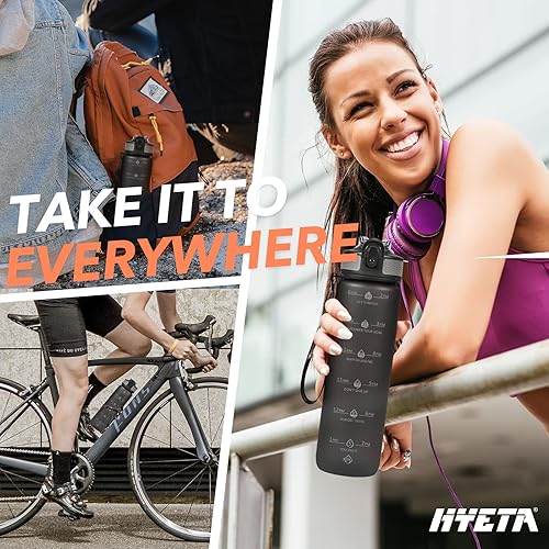 Miniatura 7 de Hyeta Botellas de agua de 32 onzas con popote, mantente motivado e hidratado con marcas de tiempos convenientes para beber, duraderas, a prueba