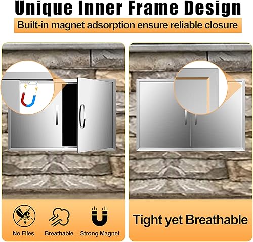 Miniatura 26 de Puertas de cocina para exteriores, 31 pulgadas de ancho x 24 pulgadas de alto, puertas de acceso dobles para barbacoa, acero inoxidable 304