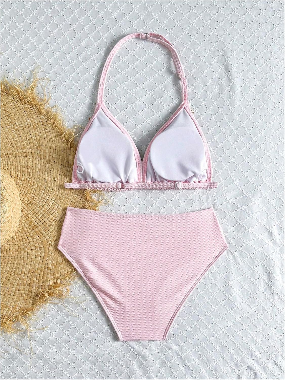 Floerns Girl's Bikini Sets Textured Halter Swimsuit Beach Vacation 2 Piece Bathing Suit