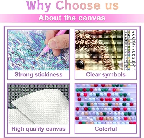 Miniatura 5 de Kit de pintura de diamantes, lindo kit de arte de diamantes de erizo para adultos, niños principiantes, pintura de flores de animales 5D,