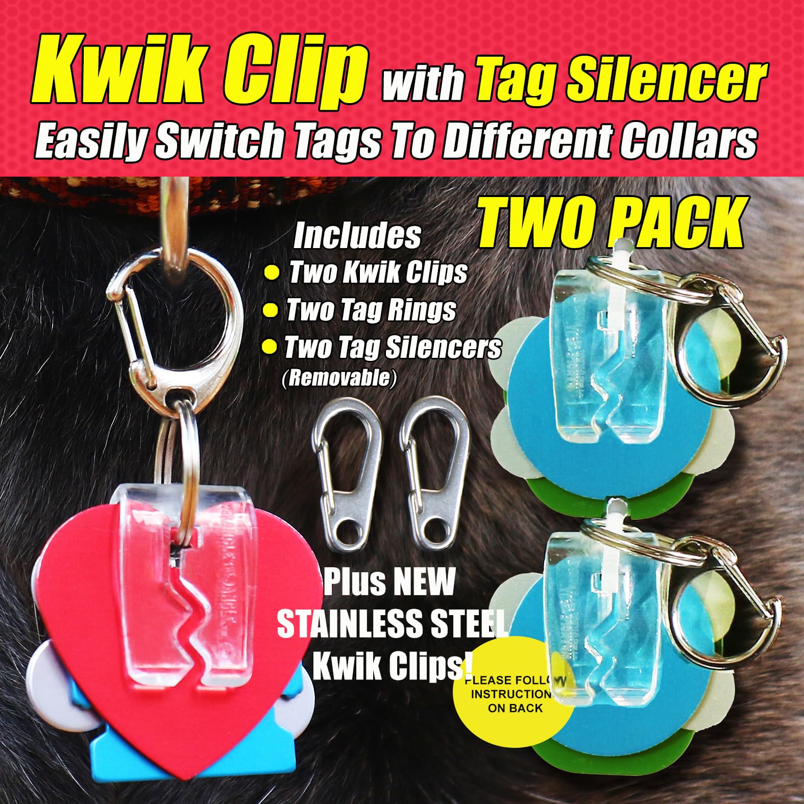 Stainless Steel Kwik Clip, Tag Silencer, and Tag Ring - Two Pack