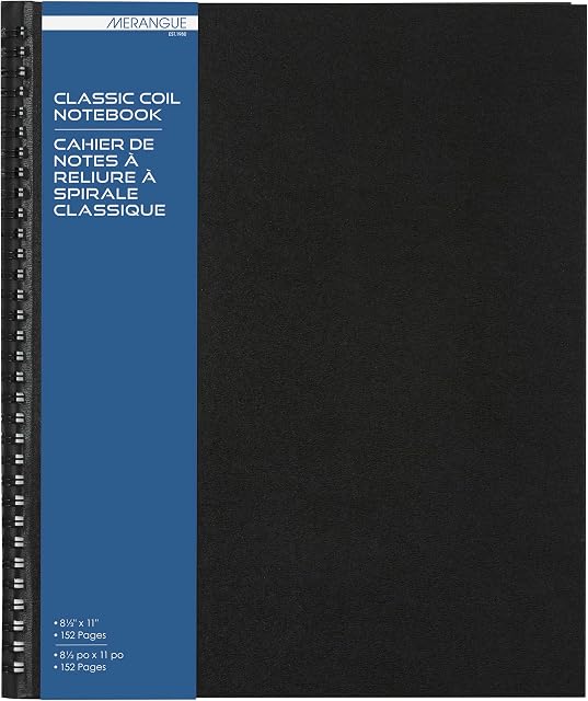 Merangue Hardcover Spiral Notebook, Narrow Ruled, 8-1/2 x 11 Inches, 76 Sheets, Large, Black