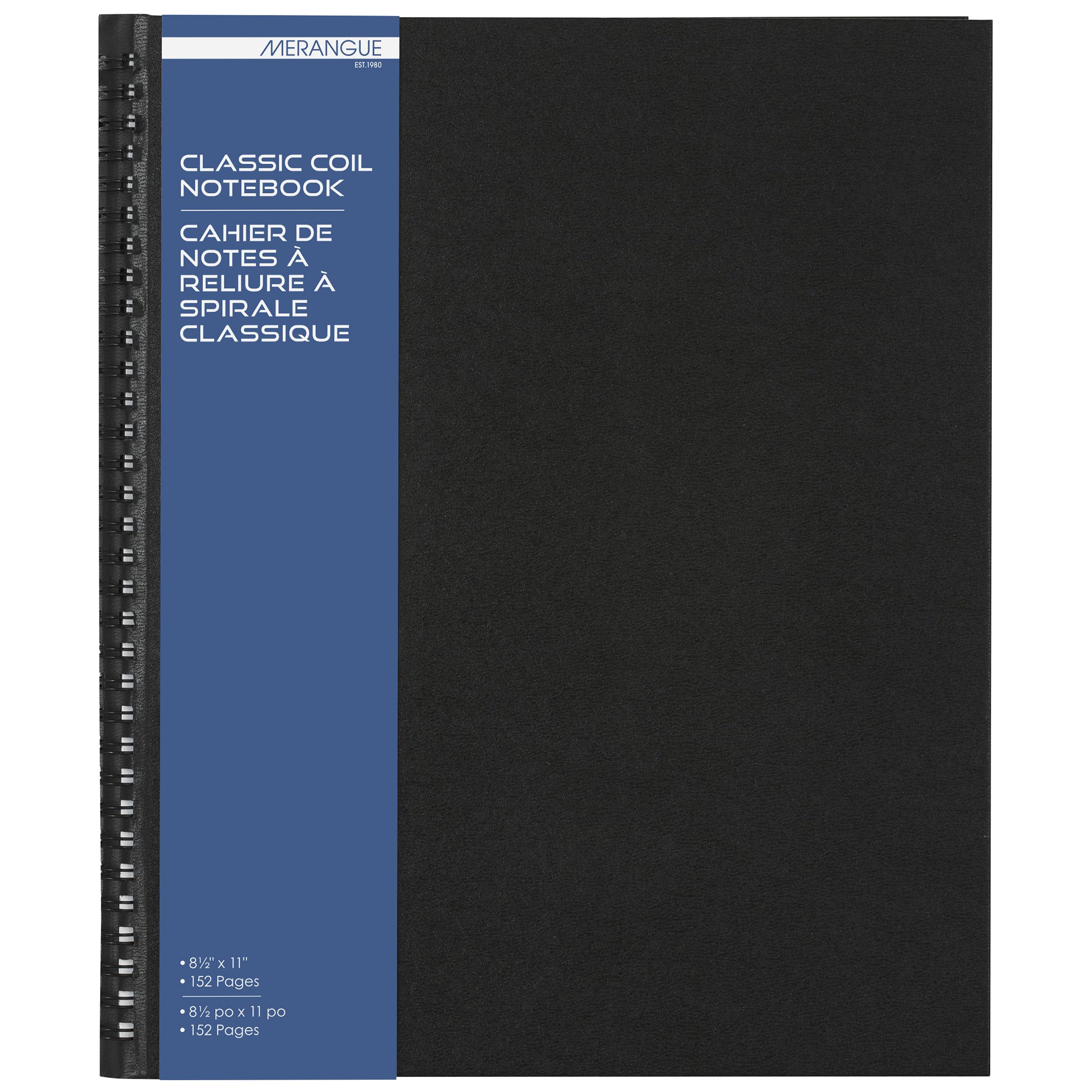Merangue Hardcover Spiral Notebook, Narrow Ruled, 8-1/2 x 11 Inches, 76 Sheets, Large, Black