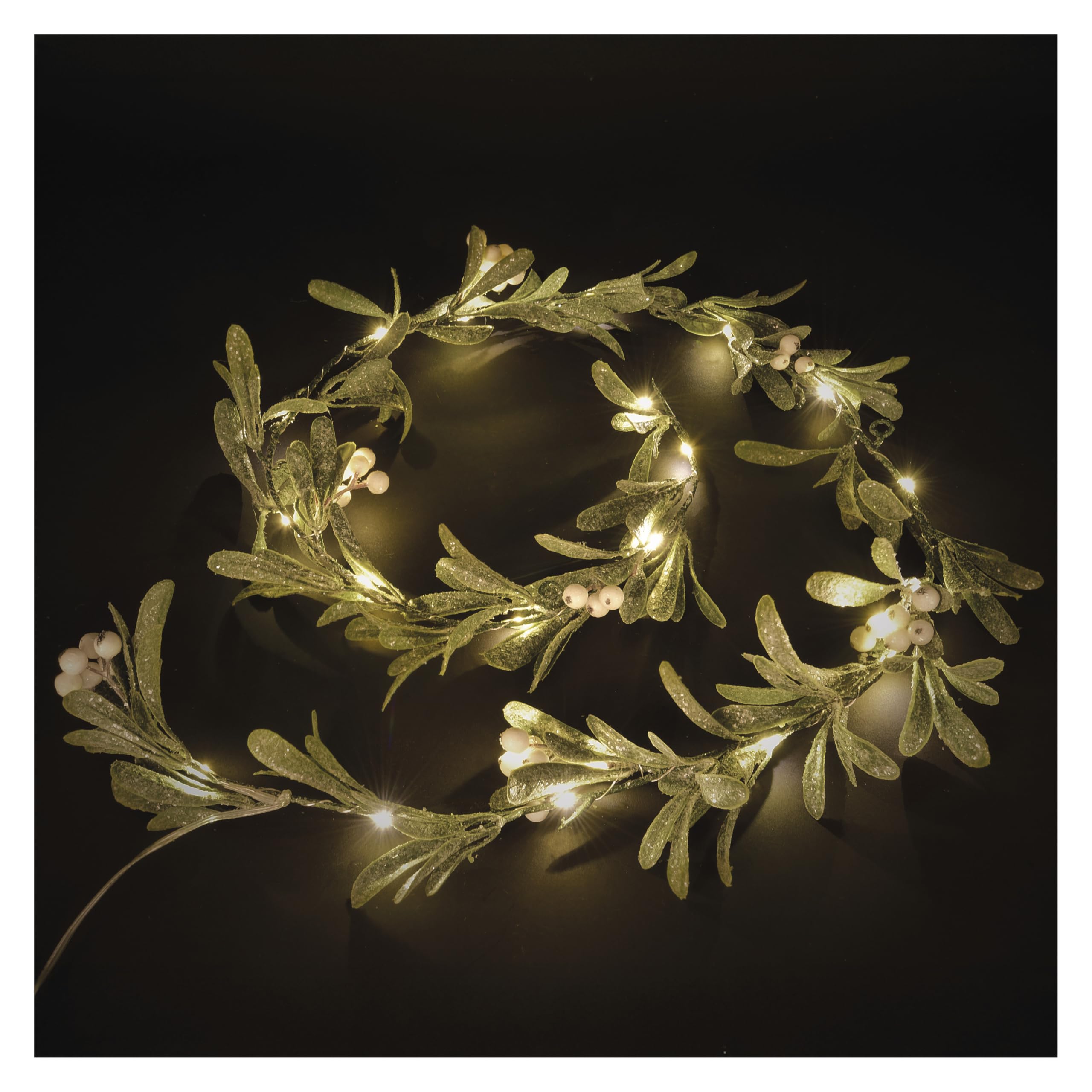 EMOS - LED-Mistelzweiggirlande 1,5 m - Mistel-Girlande mit 25LEDs, Warmweiß - 6/18h Timer, batteriebetrieben (3x AA), 25cm Kabellänge - Lebensdauer 10000 Stunden - für Innenbereich - Grün/Weiß