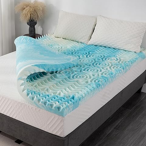 3 Inch 5-Zone Queen Memory Foam Mattress Topper, Gel Infused Foam Mattress Topper for Pressure Relief, CertiPUR-US Certified Queen Bed Topper,Blue, 60"×80"