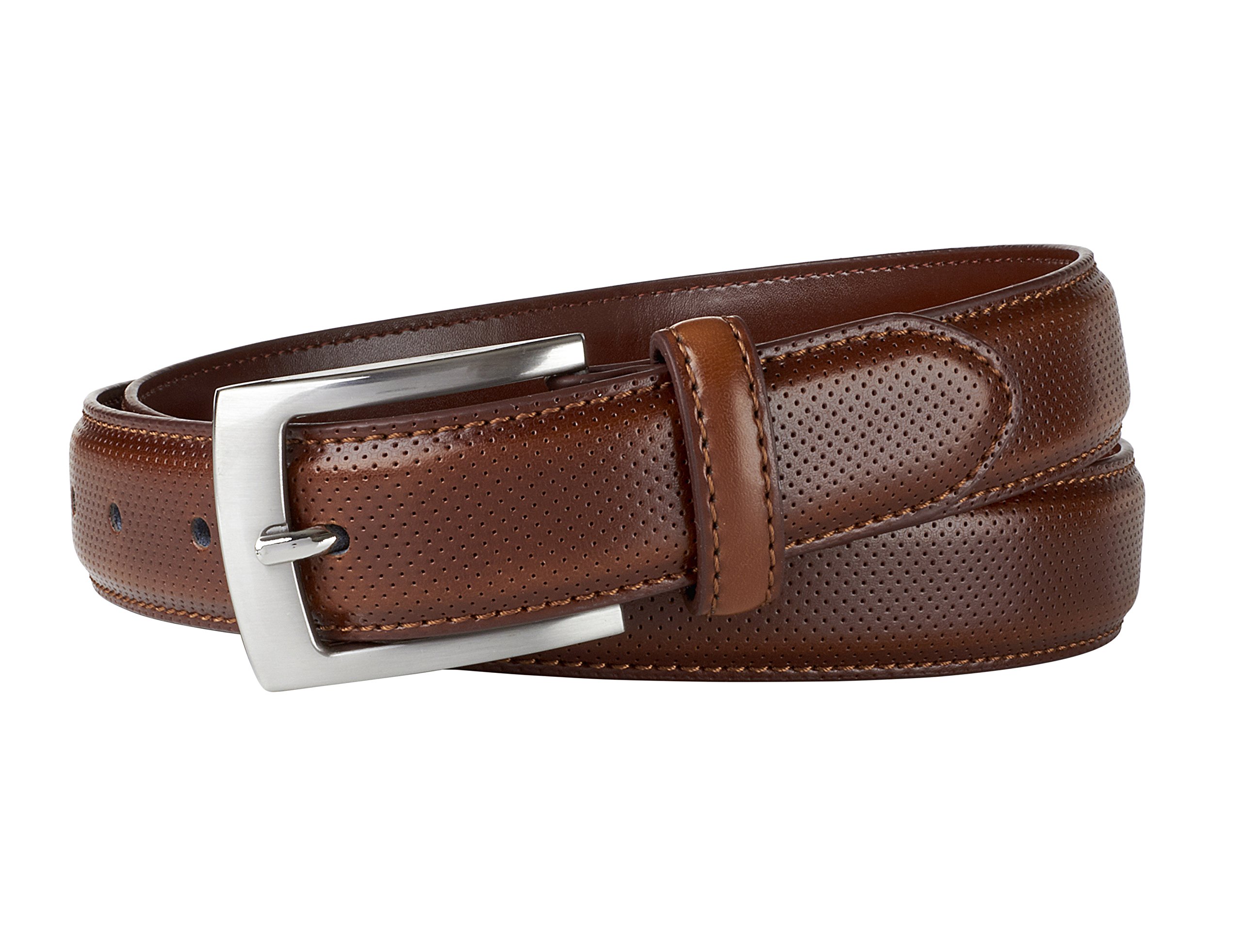 Sportoli Belts for Men Mens Belt Buckle Genuine Leather Stitched Uniform Dress Belt - Amber Perforated - Size 48 (Waist 46)