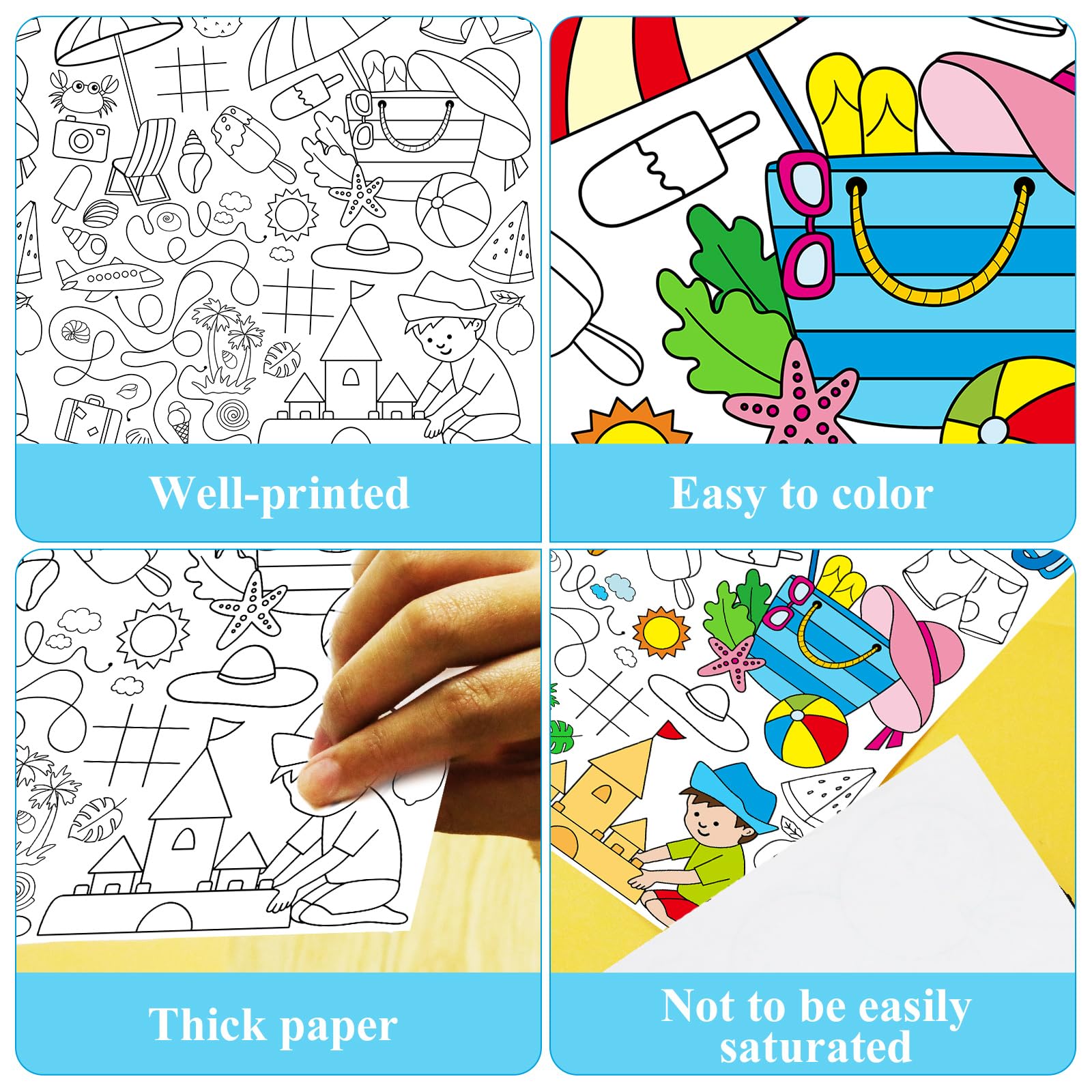 Riesige Sommer-Malpapier-Tischdecke 119x203 Cm – Ausmalposter Für Kinder, Mit Labyrinth-Spielen