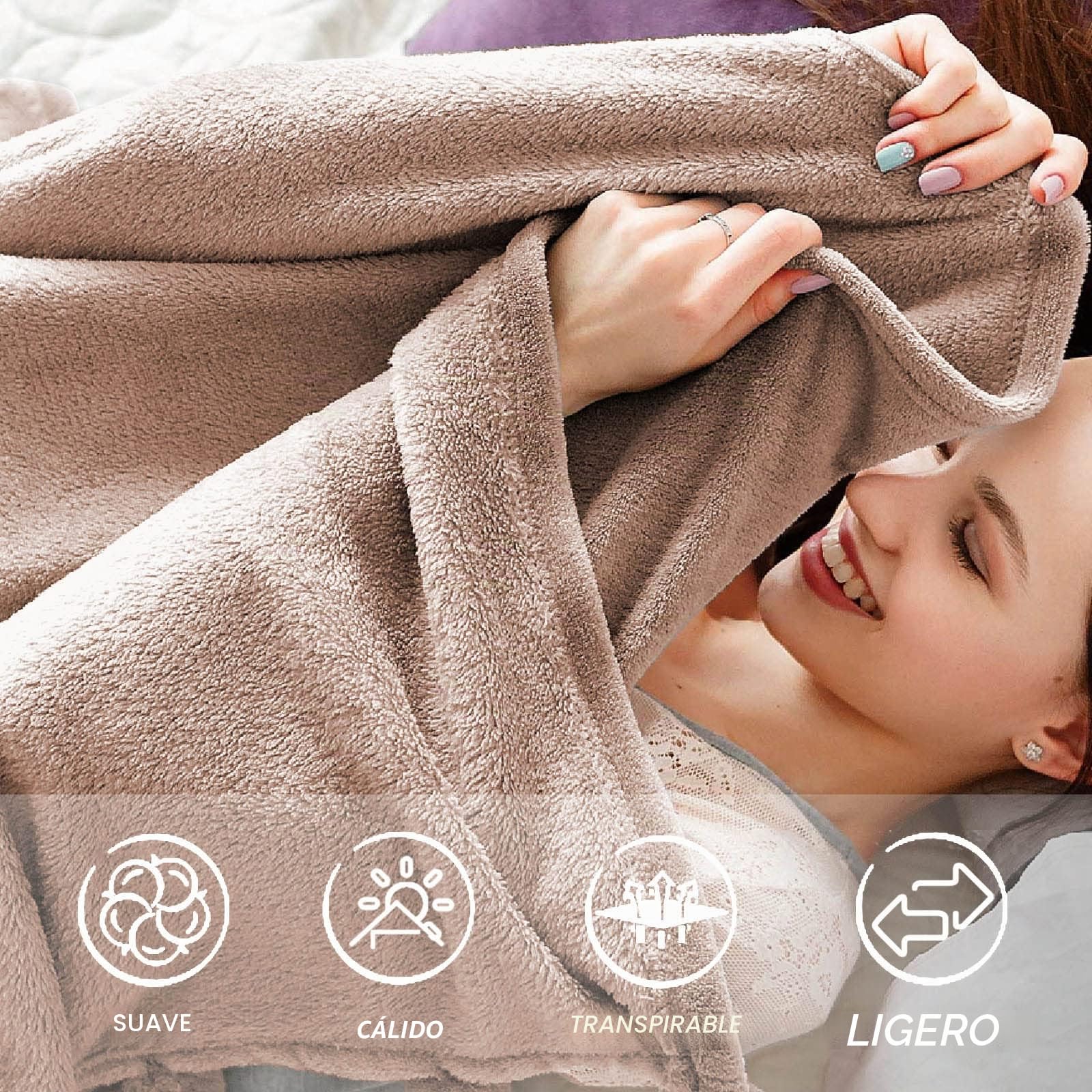 FARFALLAROSSA Manta Grande para Cama 150 y Sofá, Cubrecama de Franela Polar Súper Suave y Cálido para Invierno, Oeko-Tex, 210 x 240 cm Beige