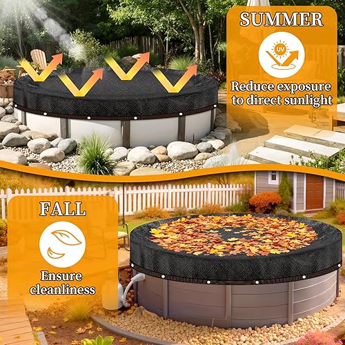 Miniatura 6 de Cubiertas de red de hojas redondas de 18 pies para piscinas sobre el suelo, cubierta de malla para atrapar hojas, lona de malla con ojales, red