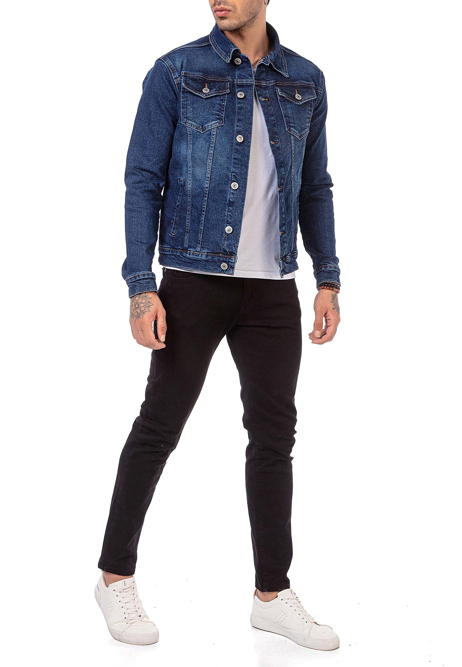 RED BRIDGE Chaqueta vaquera para hombre de algodón con bolsillos y botones delanteros Azul