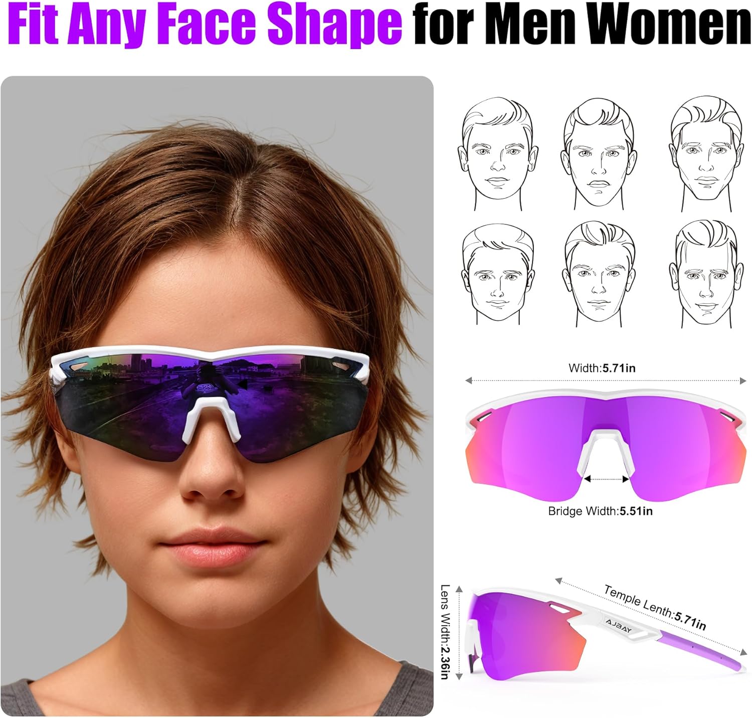 Polarized Sports Sunglasses for Men Women,Wrap Around Sun Glasses for Running Cycling Baseball Fishing Golf Hiking
