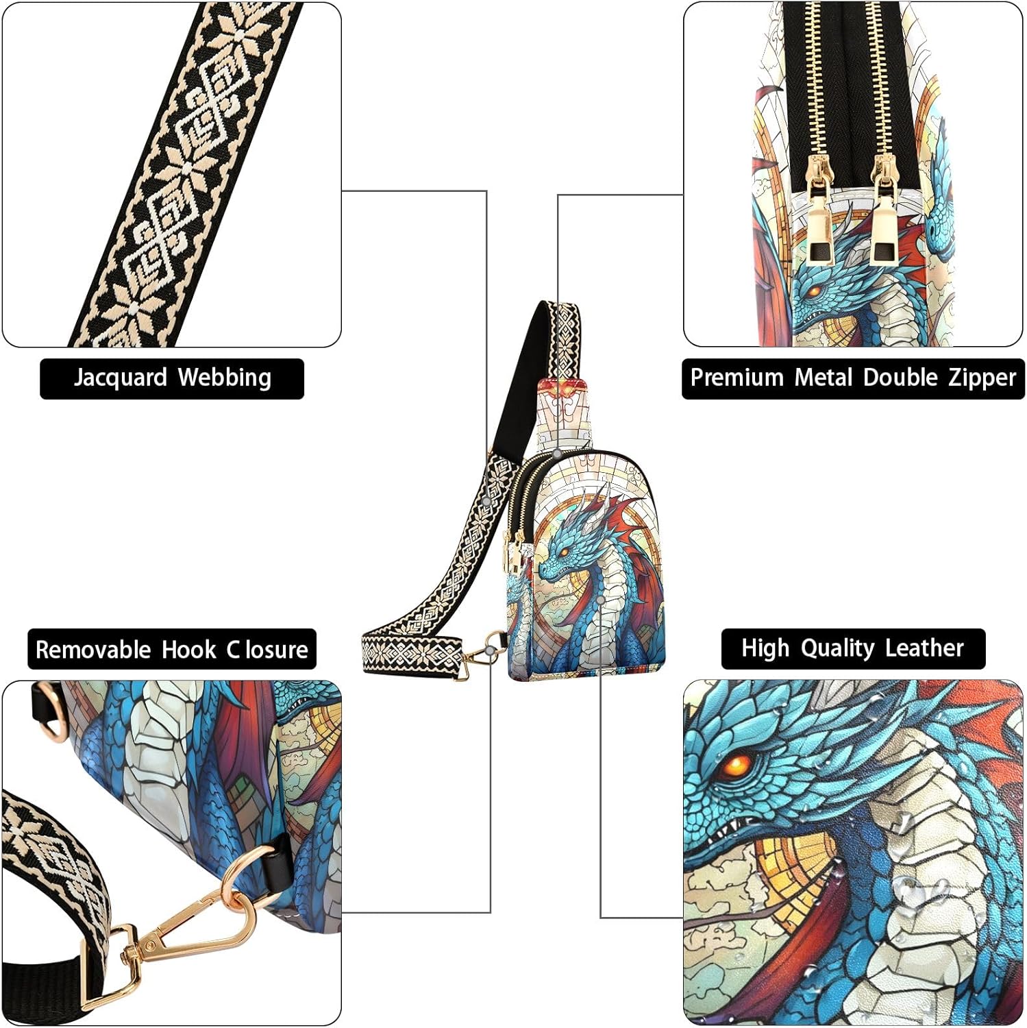 Dragon Bohomia Sling Backpack Crossbody Shoulder Bags Men Women Multipurpose Chest Bag for Travel Hiking Sports