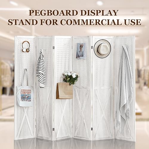 Miniatura 3 de Divisor de habitación de 6 paneles, pantalla de tablero de clavijas de 5.6 pies, pantalla de privacidad plegable, divisor de habitación, pantalla