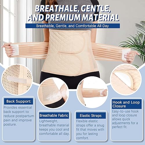 Miniatura 6 de Reian Banda abdominal posparto, faja abdominal poscirugía, cinturón de compresión para posparto, para recuperación del vientre (beige, pequeño)