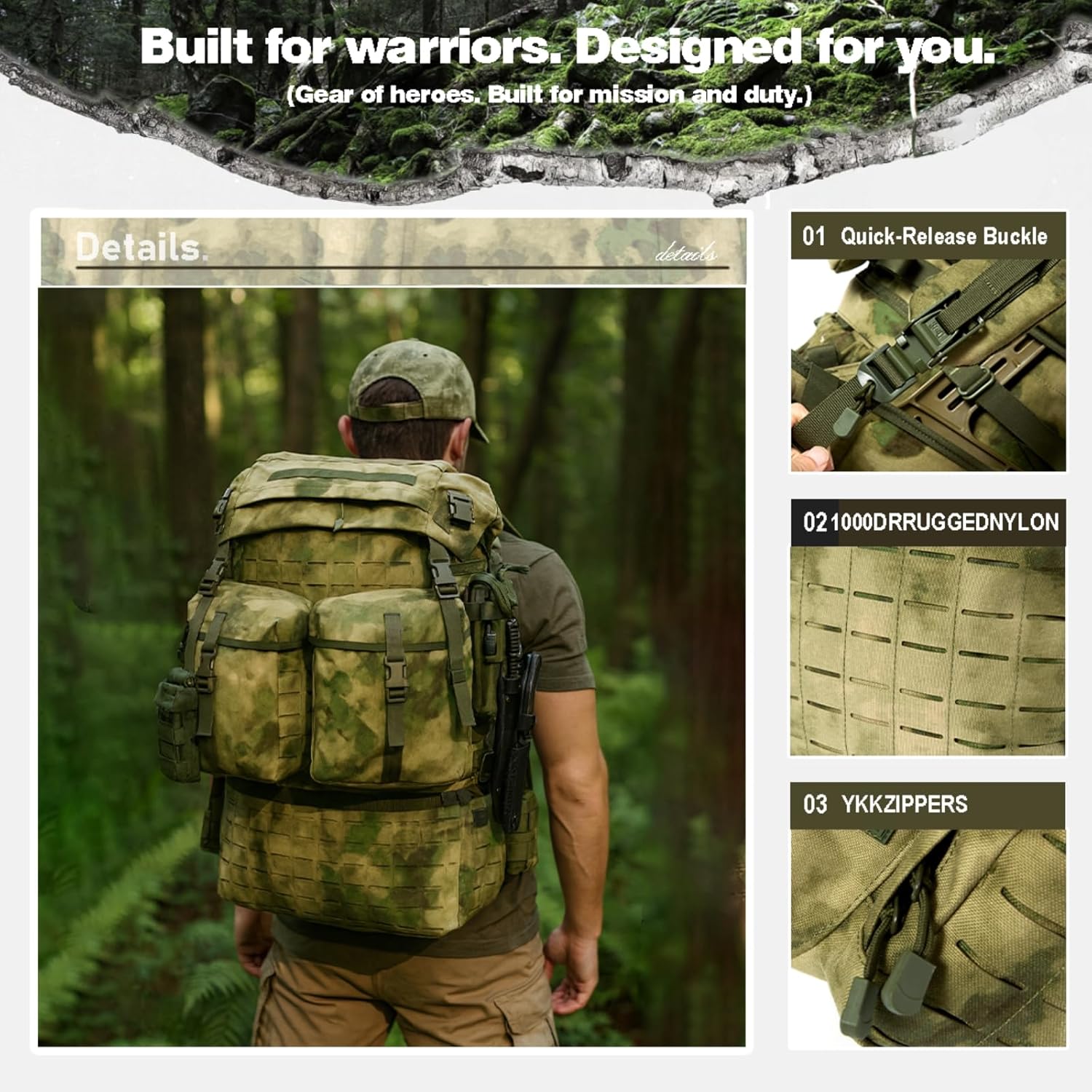 MT FILBE 100L Modular Rucksack System Military Ruck with External ABS Frame, Detachable Assault Pack & Hydration Carrier - Image 5