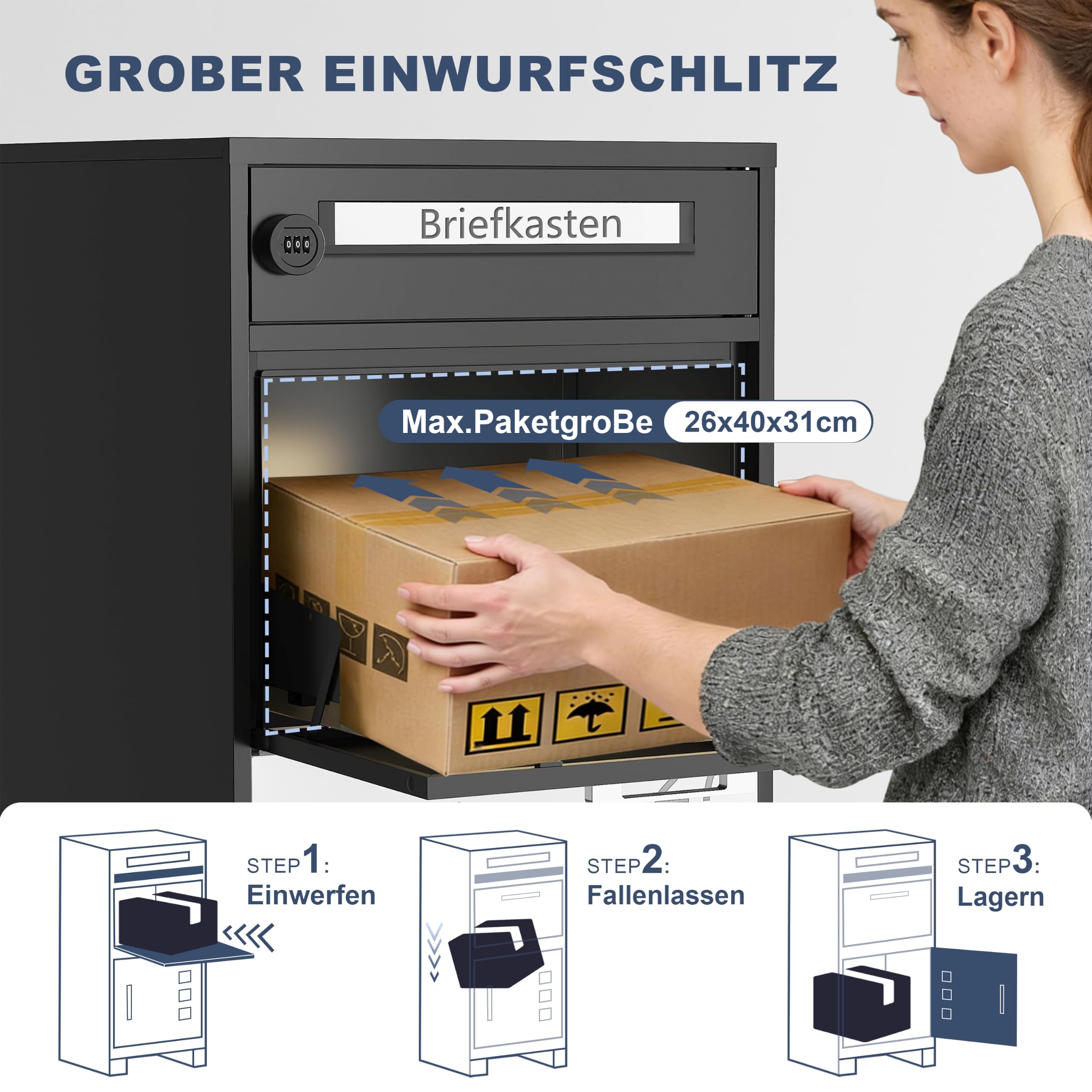 Paketbriefkasten Metall mit Zahlenschloss personalisiert