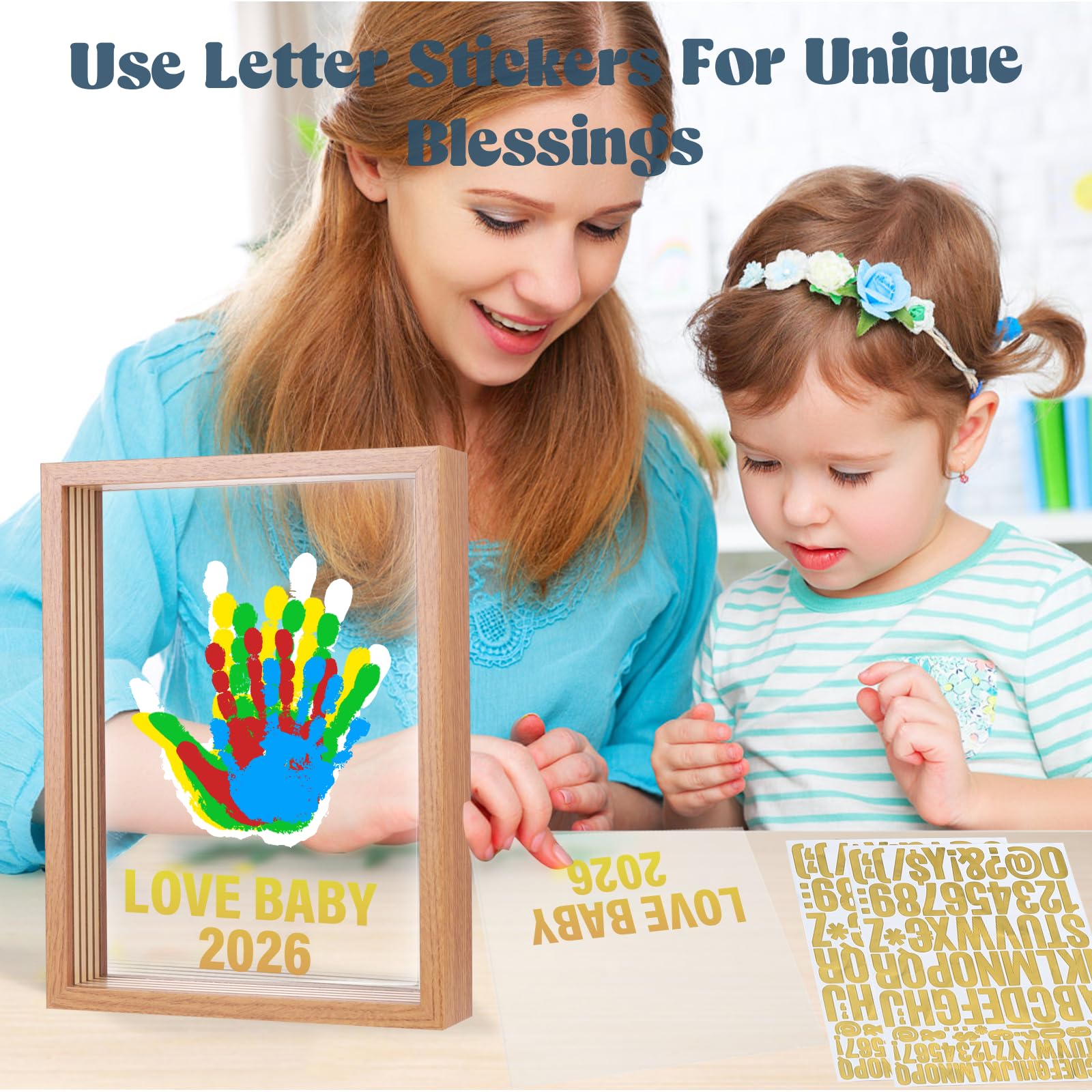 Bixinyo Kit de huellas de manos familiares, kit de huellas y manos de bebé, regalos para nuevos padres, ideas de regalos familiares, marco de madera de recuerdo de recién nacido, regalos de baby