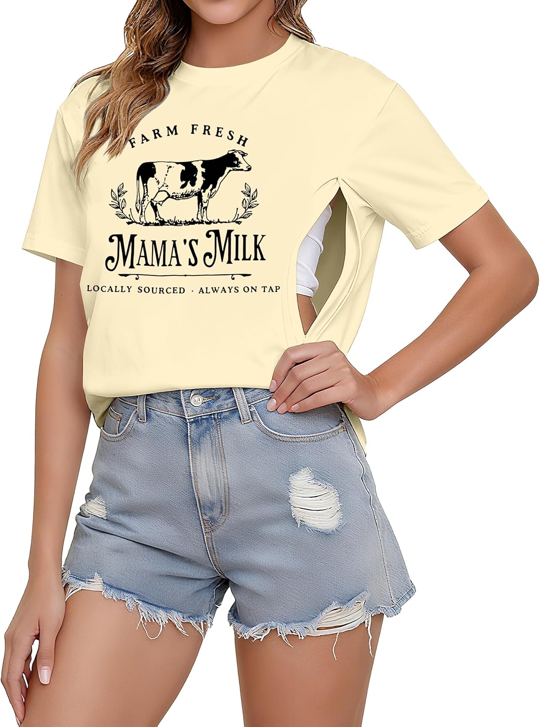 Women's Nursing Shirts for Breastfeeding Zipper Short Sleeves Mama Shirt Causal Maternity Nursing Graphic Tees Tops