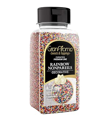 GranAroma Rainbow Nonpareils, Decorative Sprinkles, Cakes & Cookies, Bakery Staple 14 Ounce
