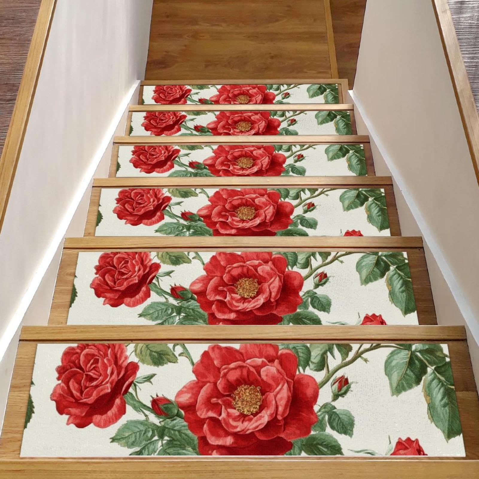 Alfombra de escalera con diseño floral premium juego de 15 tapices protectores de peldaños