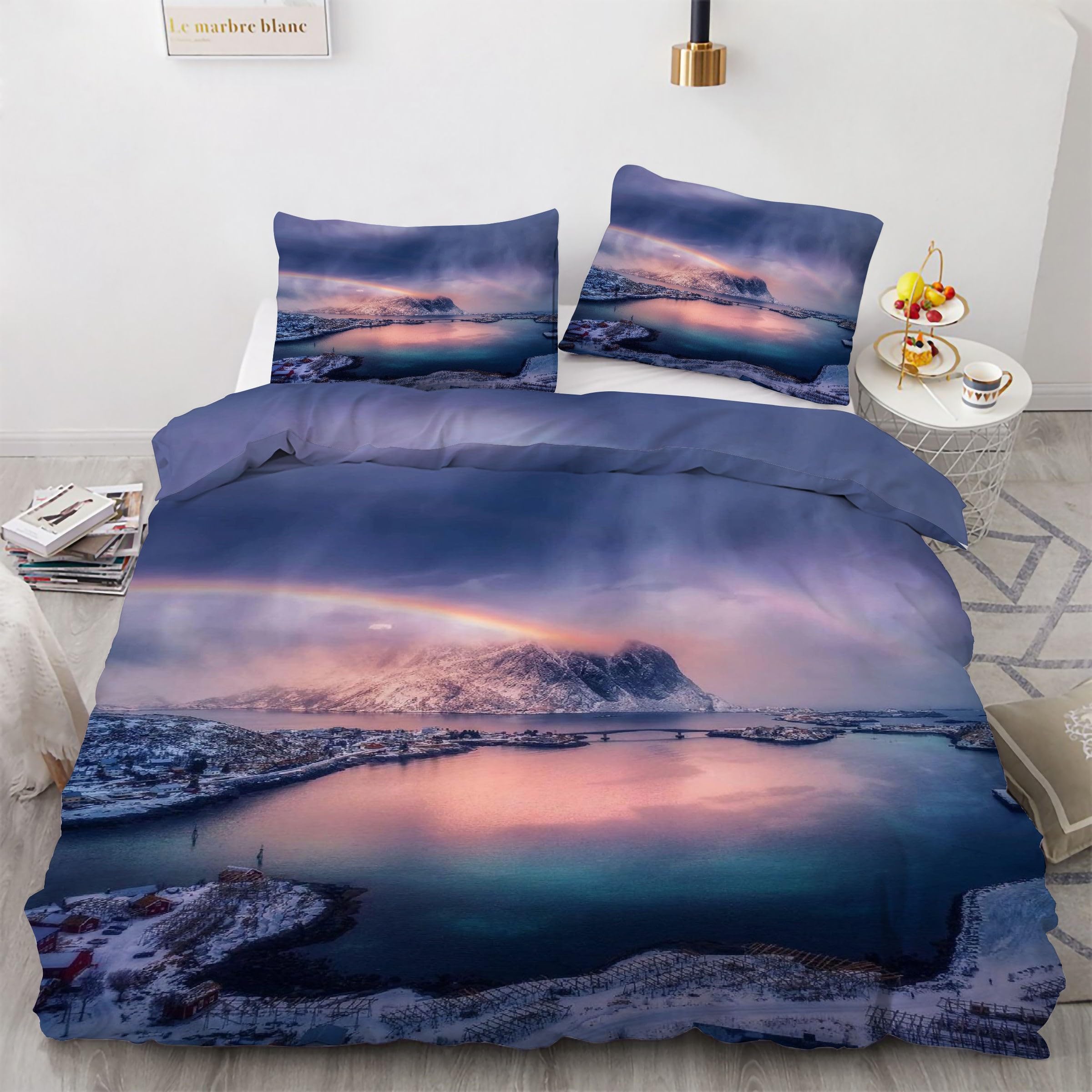 Housse de couette 240 x 260 arc-en-ciel parure de lit aurore norvégienne ensemble de literie zip