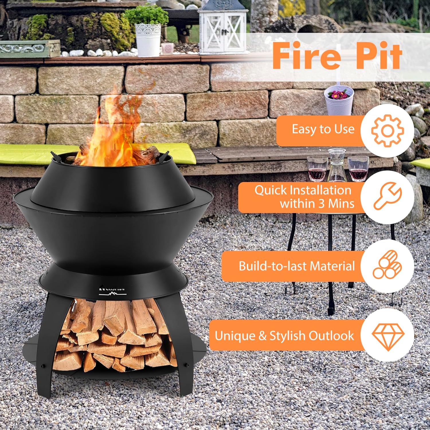 Giantex 3-in-1 Outdoor Fire Pit, 20" Wood Burning Fire Pits with Removable Wok Ring, Ash Pan & Storage Shelf, Oxygen-Enriched Burning, Heavy-Duty Portable Fire Bowl for Camping, Backyard, Patio, BBQ