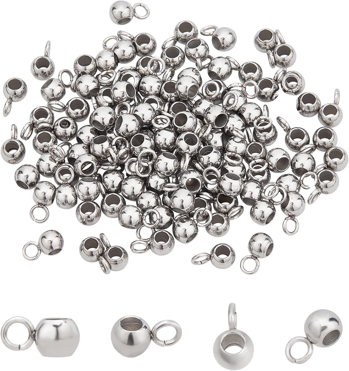 UNICRAFTALE About 100pcs Vacuum Plating 304 Stainless Steel Hanging Links Beads 1.5mm Hole Connector Round Link Ball Beads Carrier Beads Pendant 2mm Inner Diameter