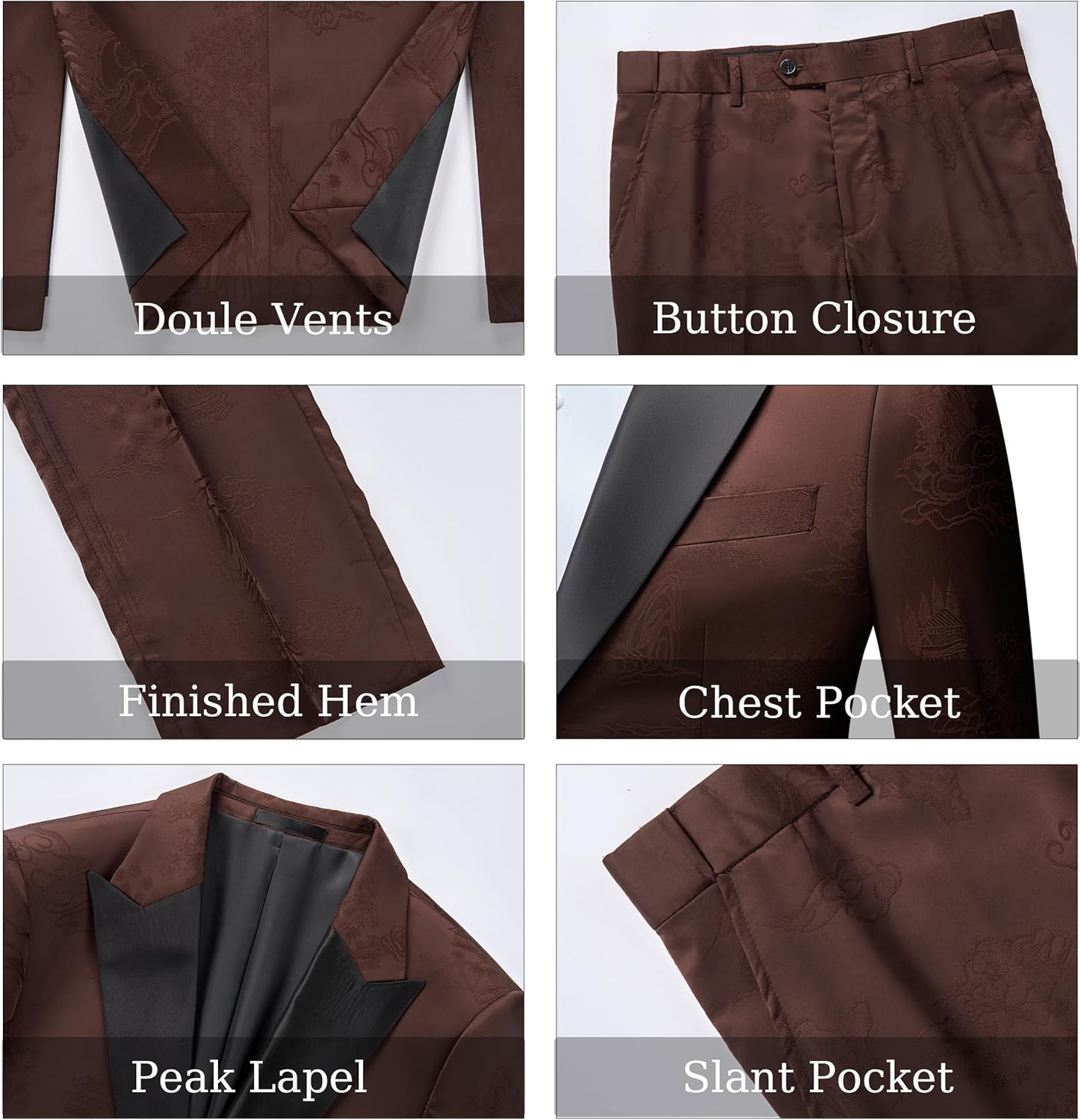 MOGU Men's Wedding Suit 2-Piece Slim Fit Suit Regular Single Breasted Peak Lapel Tuxedo Set for Formal Prom Party Banquet - Image 5