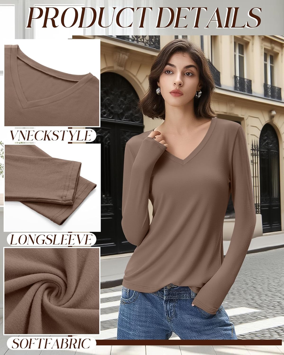 Huukeay 4 Pack Women's V Neck Long Sleeve T Shirts Basic Tops Casual Fall Loose Fit Blouse Tee Clothes Fashionable Outfits - Image 4