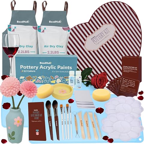 Date Night Pottery Kit for Beginners - 4.4 lbs Air Dry Clay for Adults with Scul