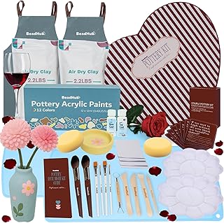 Date Night Pottery Kit for Beginners - 4.4Lbs Air Dry Clay for Adults wi...