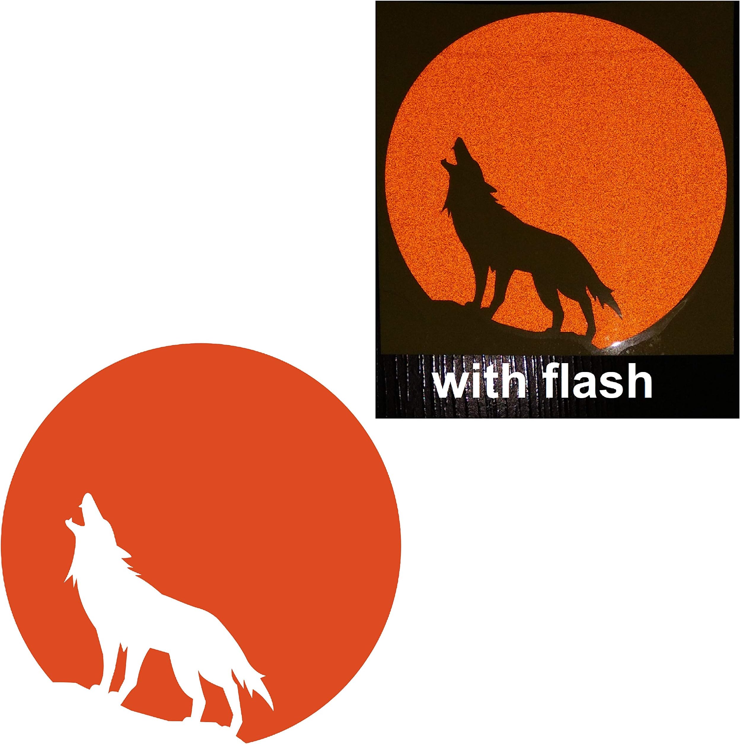 Orange Wolf Full Moon Howling Howl 4.25" Reflective Decal Decals Vinyl Sticker Safety Night Rear For Motorcycle Bike Bicycle Car Helmet Trunk Tailgate Mobile Phone Laptop Notebook Mac Tablet