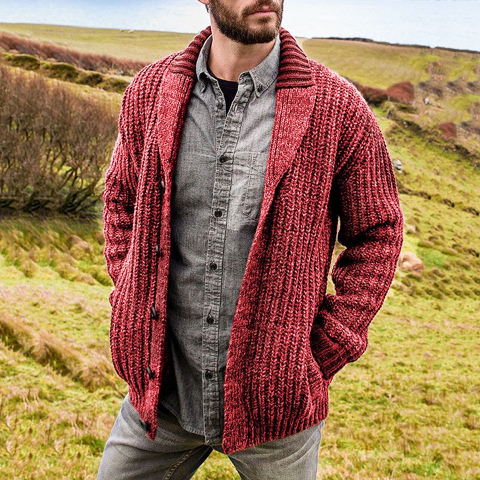 Genérico Cárdigan De Invierno para Hombre, Chaqueta Lana Hombre Cuello V Cierre De Botones Y Bolsillos para Chaqueta Primavera Y Otoño Cómodo Suave Abrigo Casual Moda para Exterior El Ocio