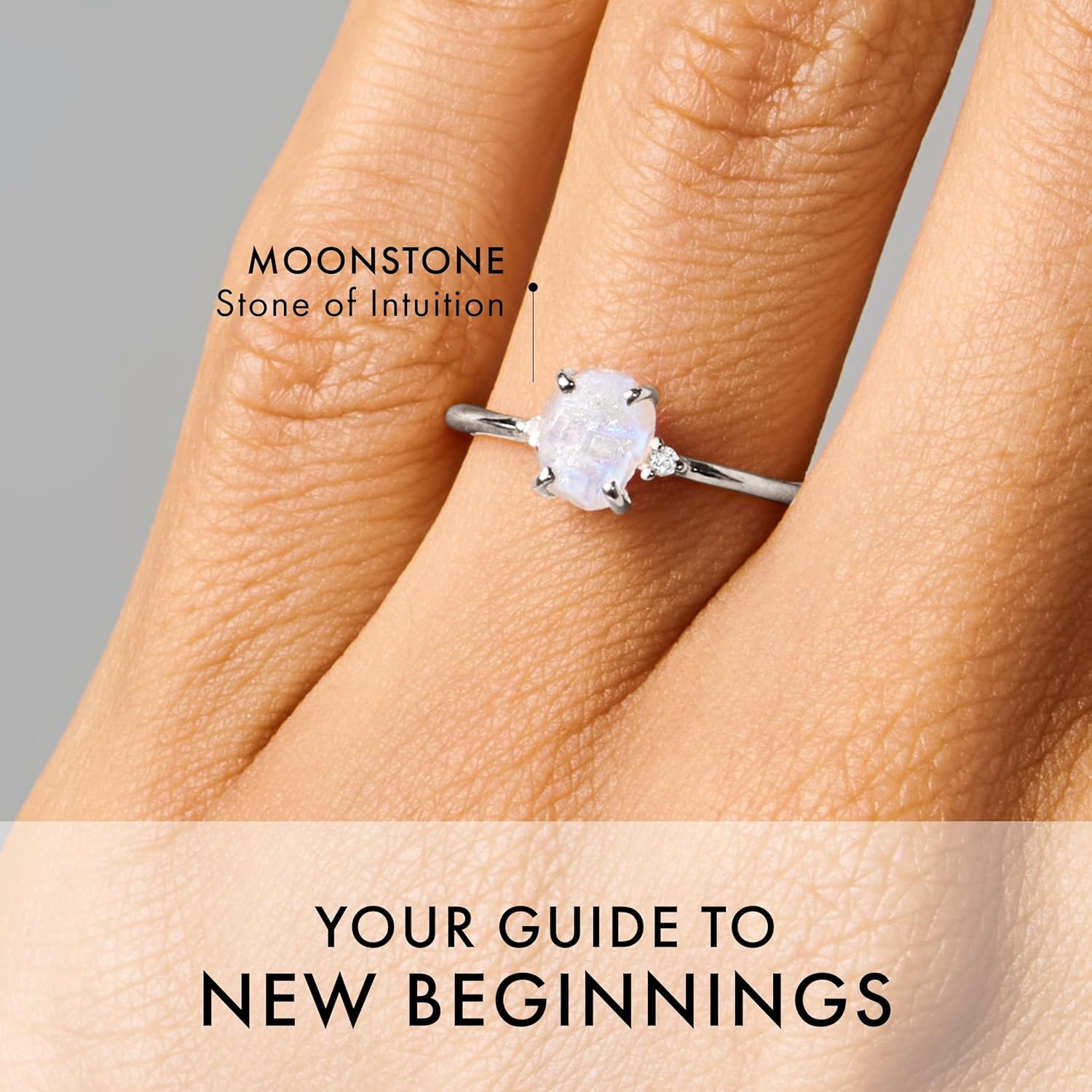 Moon Magic - Authentic Rainbow Moonstone Ring/Real 925 Sterling Silver - 18k Rose Yellow Gold June Birthstone Rings for Women/Genuine Gemstones